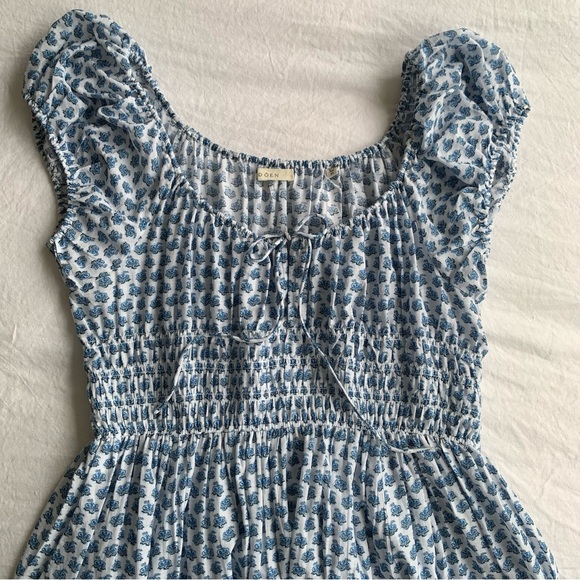 Doen Quinn Cotton Smocked Short Sleeve Midi Maxi Dress Dahlia Ditsy Blue White - Picture 11 of 16